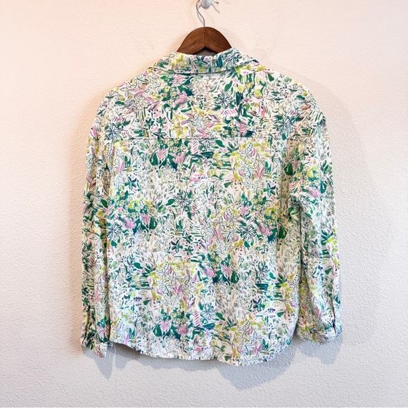 Cynthia Rowley Linen Floral Button Down Shirt Cottagecore Coastal Boho Top M - Picture 9 of 10